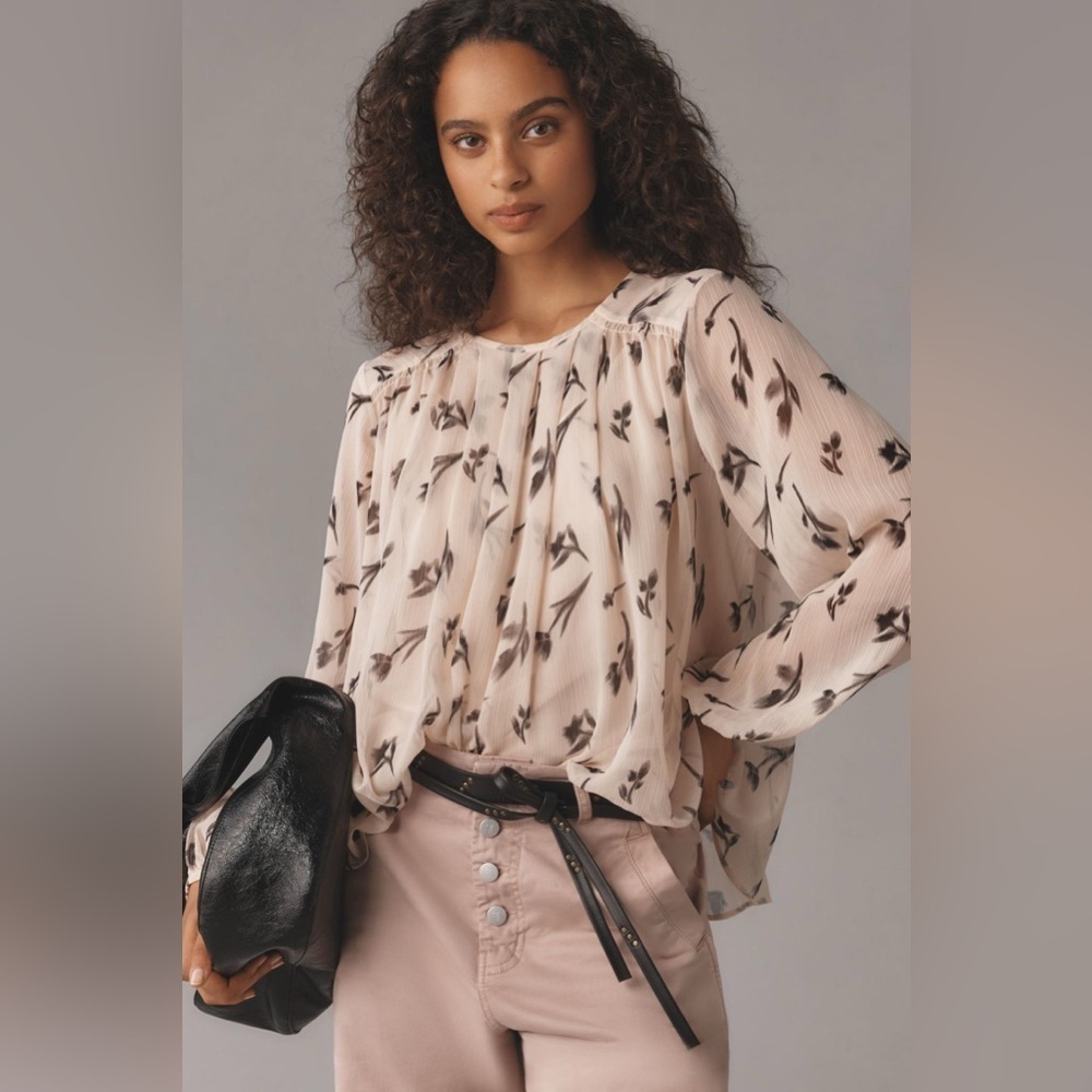NWT Size M - Maeve Long-Sleeve Pleated Peasant Blouse